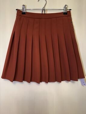 New Sz Small  Short Pleated Skirt Women Red Brown Length 16.5”